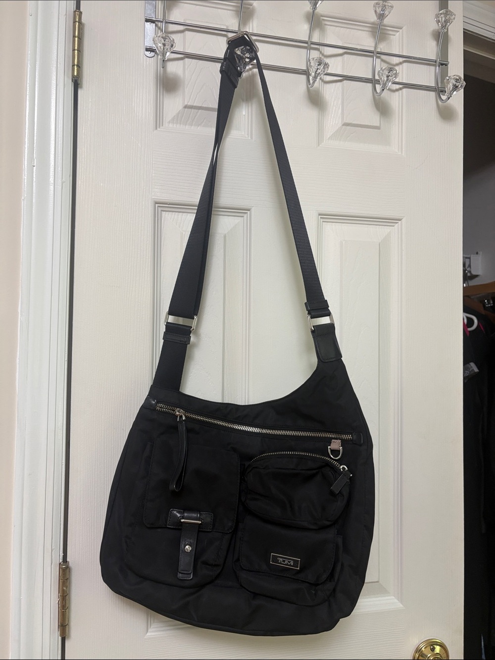 Tumi Black Nylon Crossbody Bag with Silver Hardware